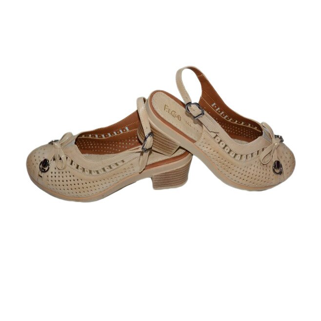 Sandale dama cu toc mediu D&J Exclusive, Piele naturala, Bej