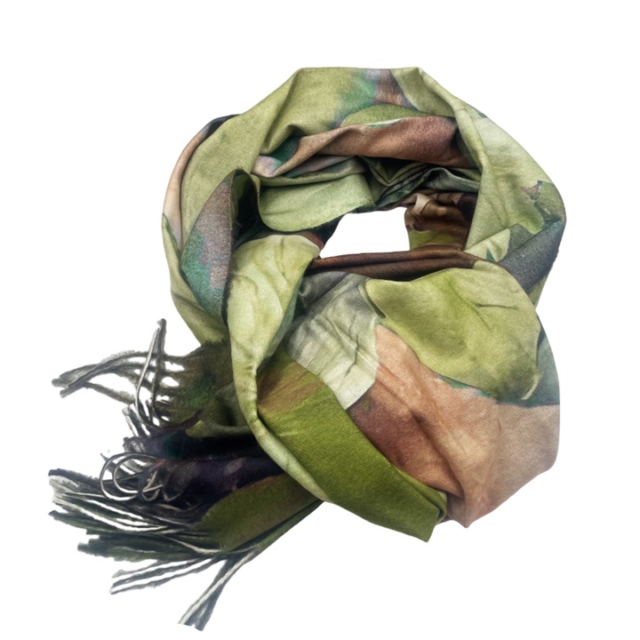 Esarfa cu 2 fete Cashmere CAROLINE, Verde/ Multicolor