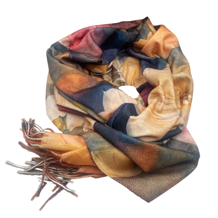 Esarfa cu 2 fete Cashmere CAROLINE, Portocaliu/ Multicolor