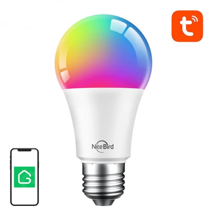 Смарт LED RGB+CW крушка Gosund WB4, Wi-Fi, E27, 9W, 800 lm, Бяла и цветна светлина (2700-6500K), Енергиен клас F