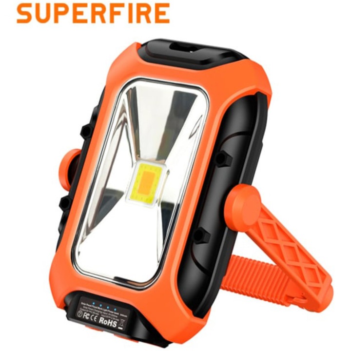 LED фенер Superfire GM05, Със соларен панел, 16W, 500 lm, 5200mAh батерия, USB-C, IP43