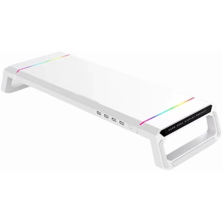 Állítható monitor állvány, ergonomikus kialakítás, obszidián fekete, tároló fiókkal és mobiltelefon tartóval