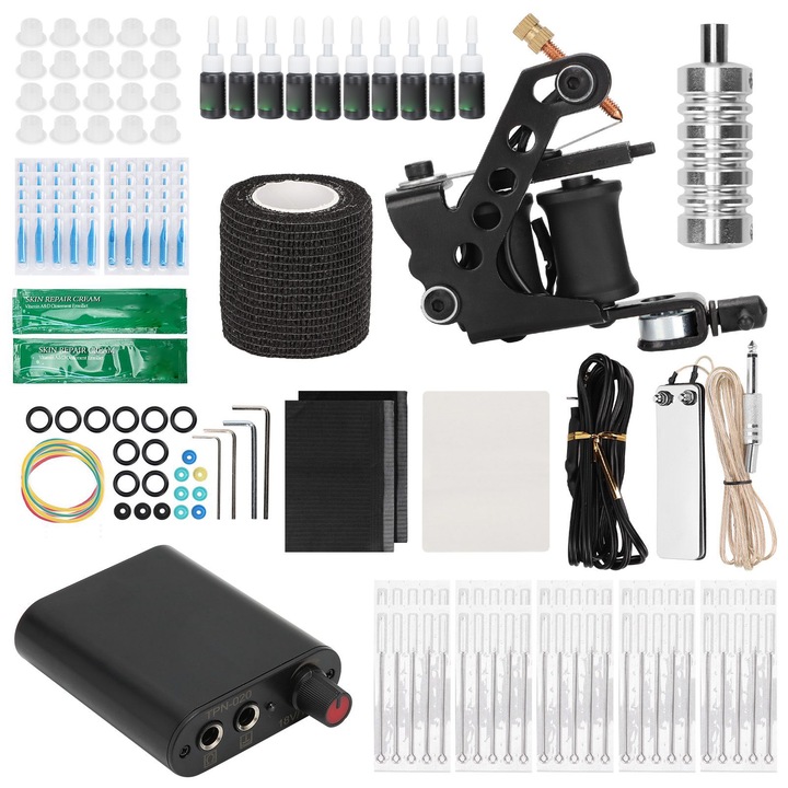 Professzionális tetoválógép készlet Tetováló tápegység Pigmentgyakorló bőrápoló krém készlet 90‑265VUS csatlakozó