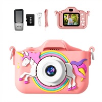 Camera foto copii RQQM® cu design unicorn si curcubeu, ecran IPS HD 2.0 inch, video Full HD 1920 x 1080, card memorie 64GB inclus, aparat foto digital pentru copii