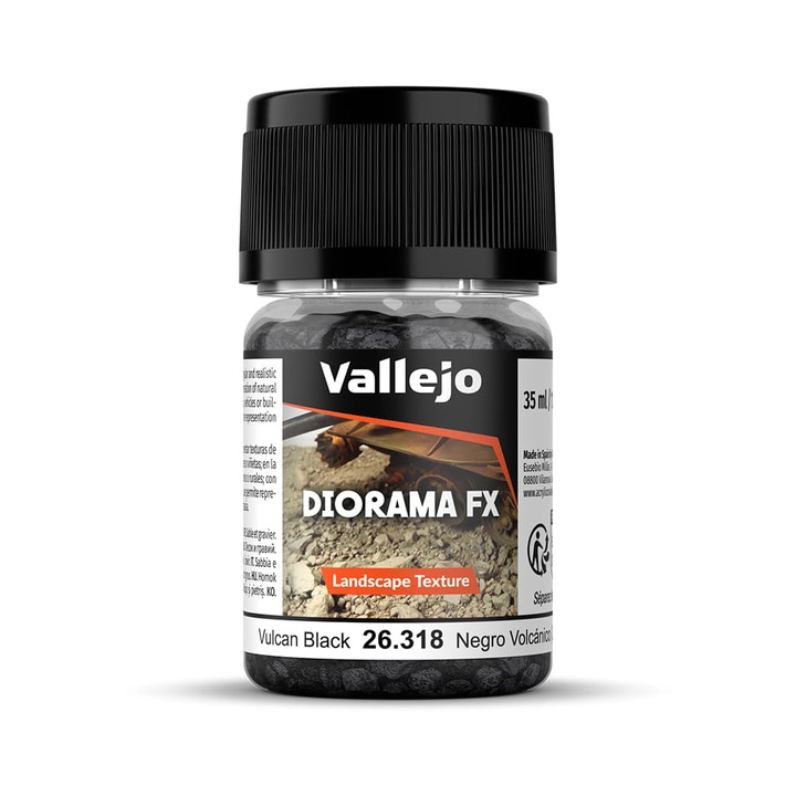 Nisip pentru diorame 26318 Vulcan Black, Vallejo, 2-5 mm, 35 ml