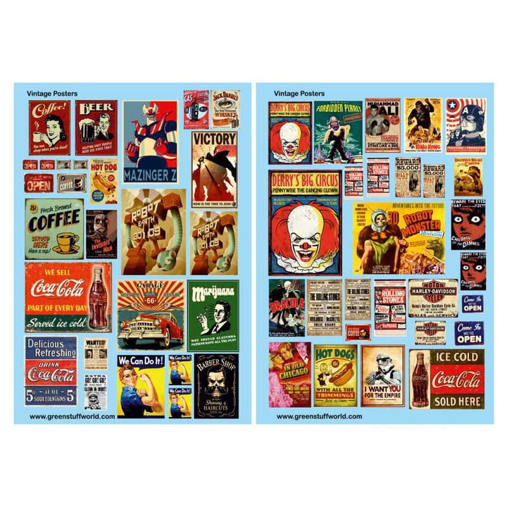 Decalcomanii pentru modele si diorame Vintage Posters, Green Stuff World, 2 foi, multicolor