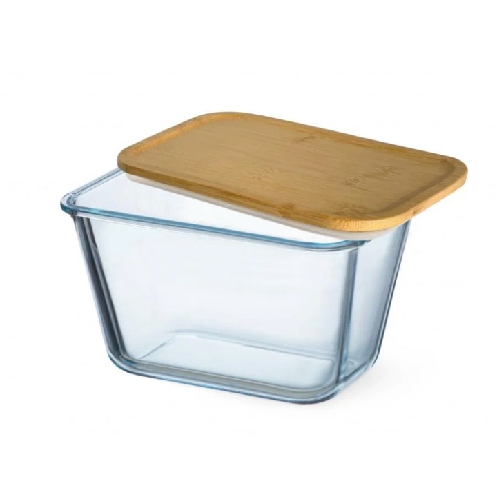 Caserola din sticla termorezistenta yena 1,35L SIMAX 7636/LB, rectangular, cu capac bambus