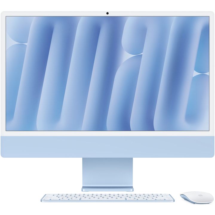 Sistem Desktop PC iMac 24" (2024) cu procesor Apple M4, 10 nuclee CPU and 10 nuclee GPU, 24", Retina 4.5K, 24GB, 512GB SSD, Blue