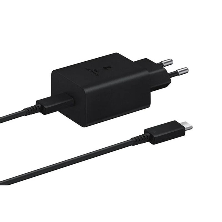 Hálózati töltő, 45 W-os gyorstöltés, 1 méteres kábel, Type-C – Type-C, Univerzális kompatibilis Huawei, Samsung, Xiaomi, Fekete