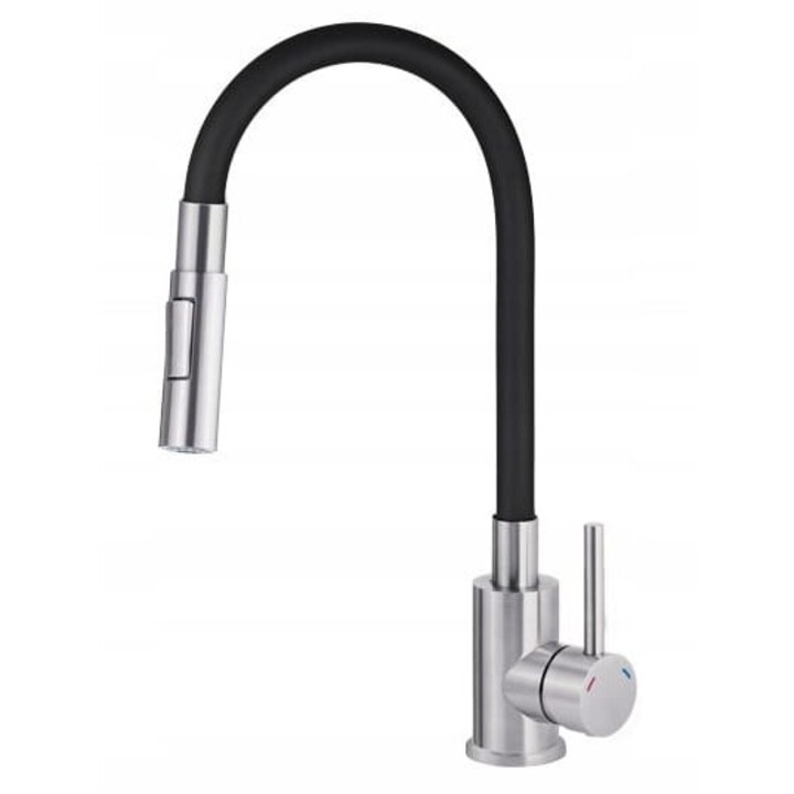 Смесител за кухня Deante, стомана, черен/сребрист