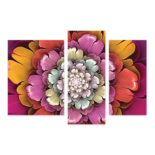 Set Tablouri Multicanvas 3 Piese, Geometrie florala, 76 x 50 cm