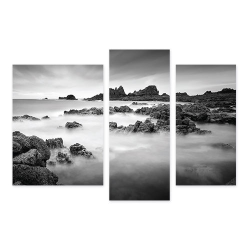 Set Tablouri Multicanvas 3 Piese, Peisaj valuri alb-negru, 76 x 50 cm