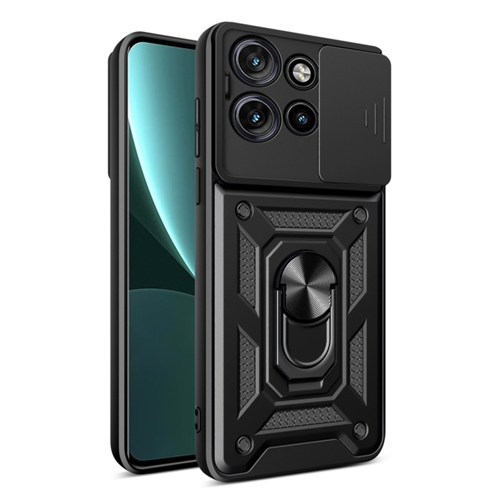 Motorola Edge 50 Neo / Motorola ThinkPhone 25 Premium Hybrid Armor Kickstand tok, kameracsúszka, ütésálló, felső védelem, fekete