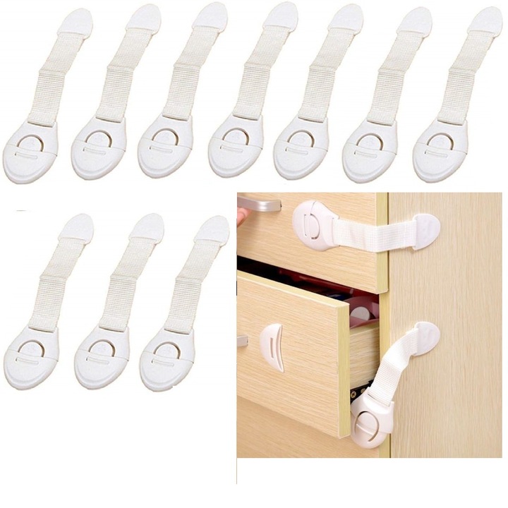 10 darabos ajtó- és fiókzár készlet, Litago, fehér, 20 cm