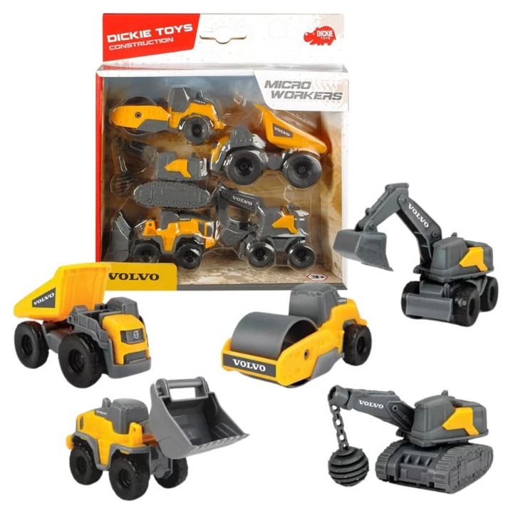 Строителни превозни средства, Dickie Toys, Volvo, 5 комплекта превозни средства, реалистични реплики, движещи се части