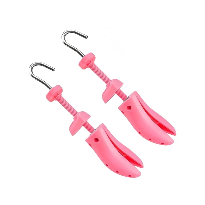 Set 2 sanuri/calapoade reglabile pentru largit sau alungit incaltaminte, marime 35-41, universal, dama, roz, plastic/metal, modelator pantofi