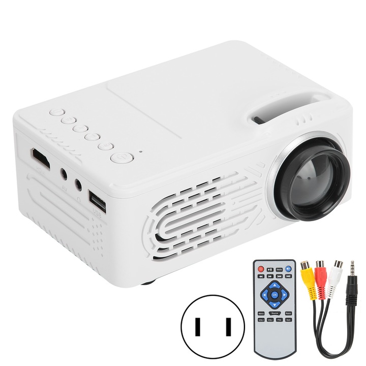 Hordozható LCD mini projektor 1080P nagyfelbontású multifunkciós médialejátszó házimozihoz 100-240V fehér USA