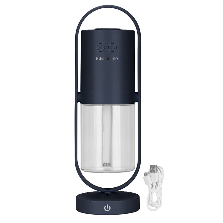 Hűsködös párásító, longziming, hordozható, 200 ml-es űrtartalom, 5 óra folyamatos működés, többszínű LED világítás, sötétkék