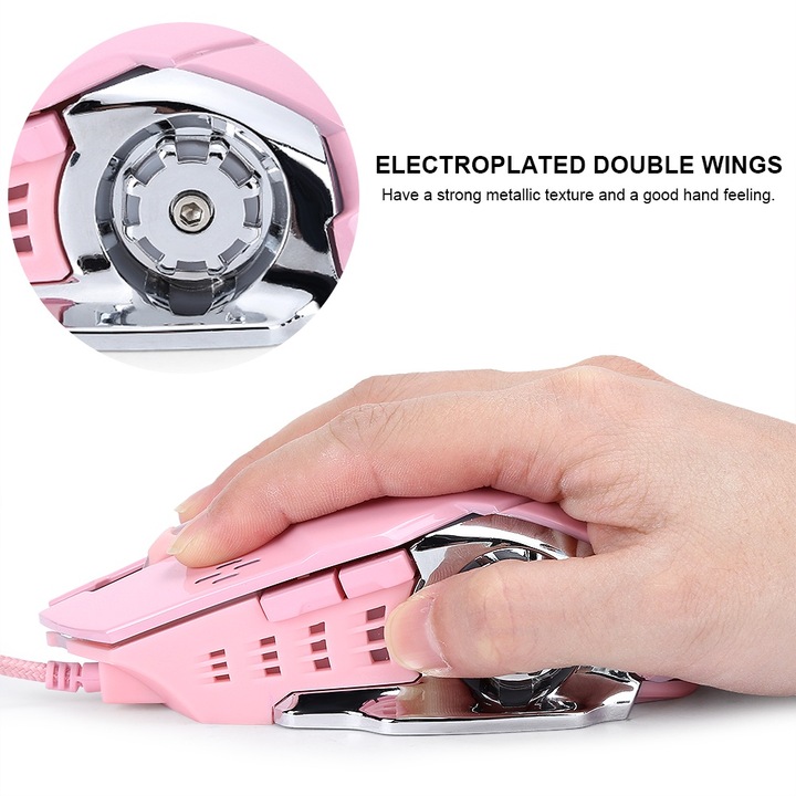 Геймърска мишка Longziming, бяла, 1.5 м кабел, 6 бутона, регулируема DPI