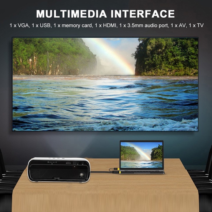 Видео проектор UHAPPY U80, 800x480, 2200 lms, черен, преносим