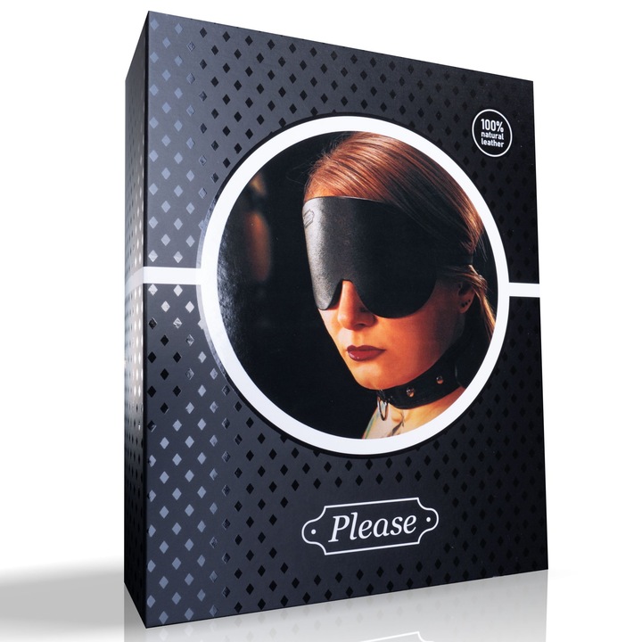 Set BDSM Please, masca din piele naturala, 18x10cm, culoare naturala