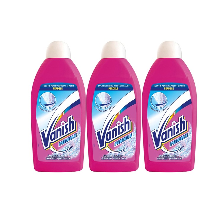 Set 3 x Vanish Solutie 500ml Perdele, fresh aroma, parfum floral, distruge calcarul, rapid si eficient, testat dermatologic, prospetime de lunga durata, eficacitate maxima, continut generos, elimina mirosuri neplacute