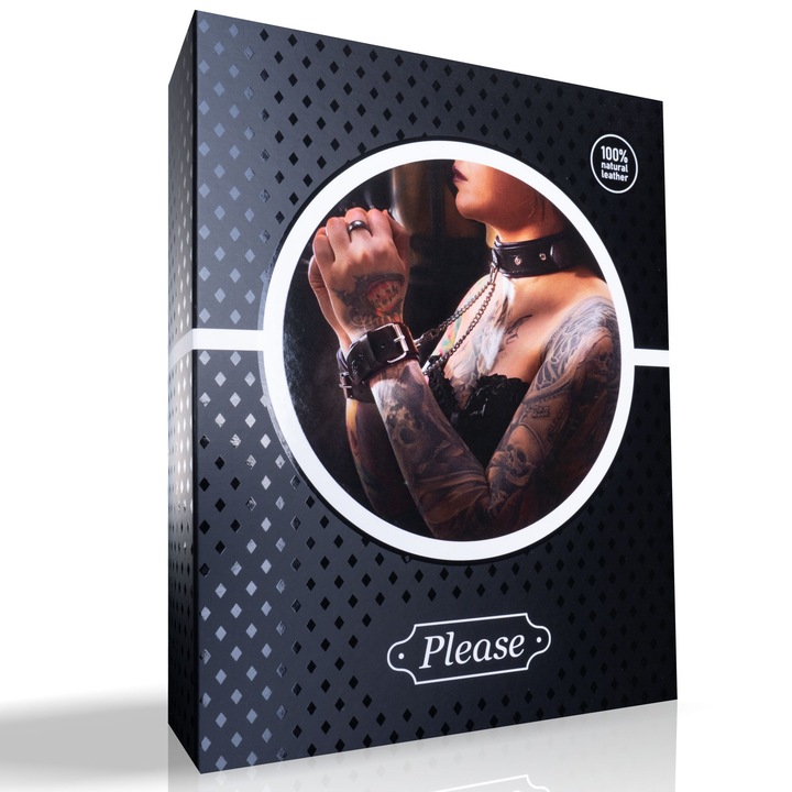 Zgarda BDSM Please, piele naturala, 36-42 cm, 47 cm lungime, 4 cm grosime