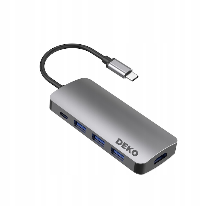 USB-C хъб 5в1, DEKO Lite, HDMI 4K 60Hz, 3xUSB-A, 100W, 101.2x43.2x15.6mm