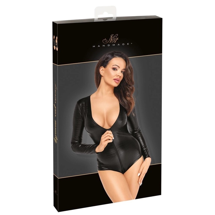 Body sexy Noir, mat, cu decolteu adanc, poliester, negru, XL