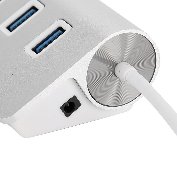 Jormftte USB 3.0 hub, 5 portos, kártyaolvasós, alumínium, ezüst, 60cm