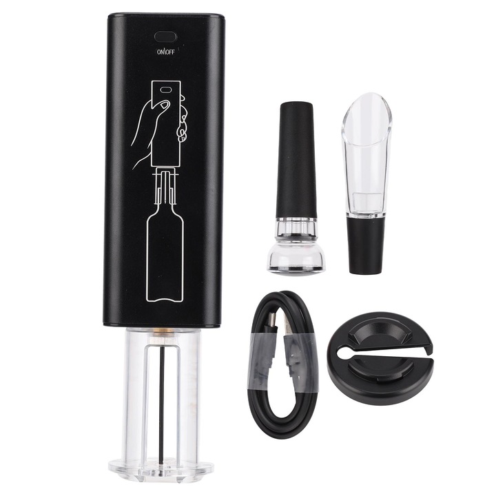 Комплект от 4 електрически тирбушона, Enforose, бързо отваряне, черен, 210x54x49 мм