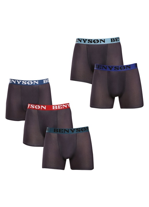 Set 5 perechi boxeri barbati 7124, Benyson, Sintetic, Negru