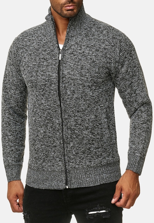 Cardigan Max Men, magas gallérral, cipzárral, szürke, textil