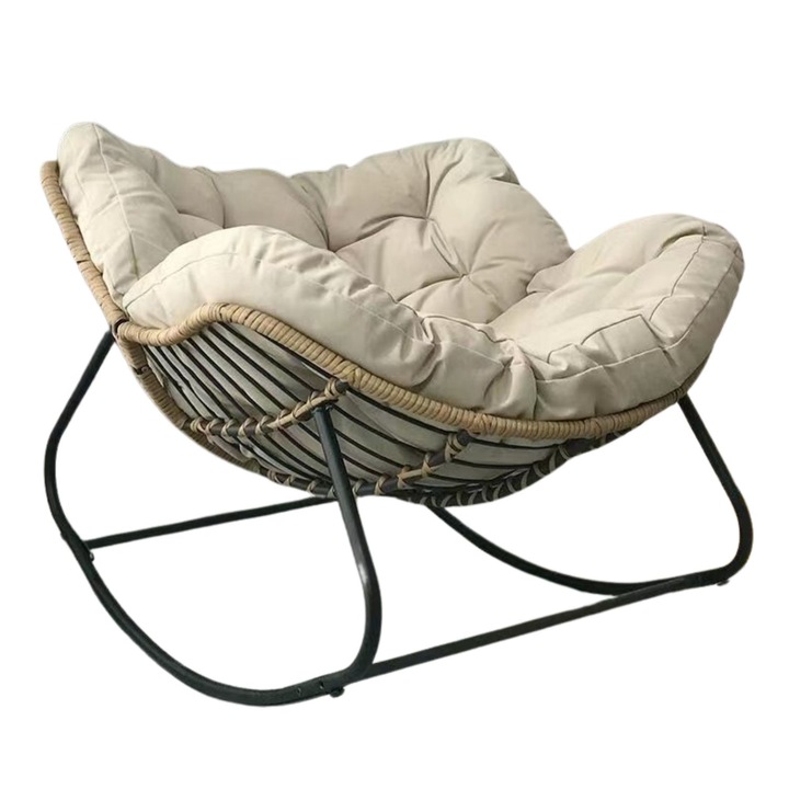 Модерен скандинавски люлеещ се стол, бежов, ратан, 98x99x79см, удобен комплект