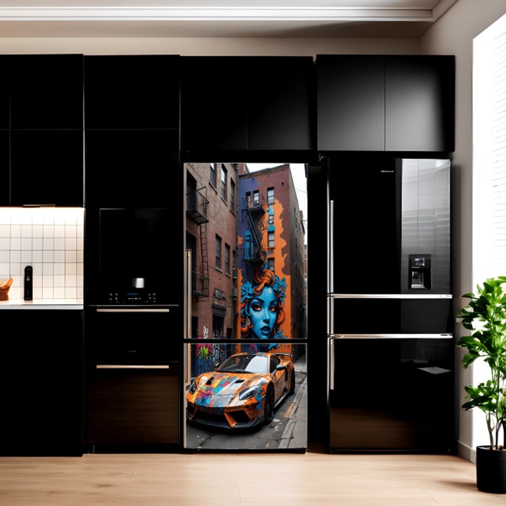 Autocolant pentru frigider, Comando Home Craft, Autoadeziv, Rezistent la Umiditate, Schimbari de Temperatura, Autoadeziv, Model Urban Tuning
