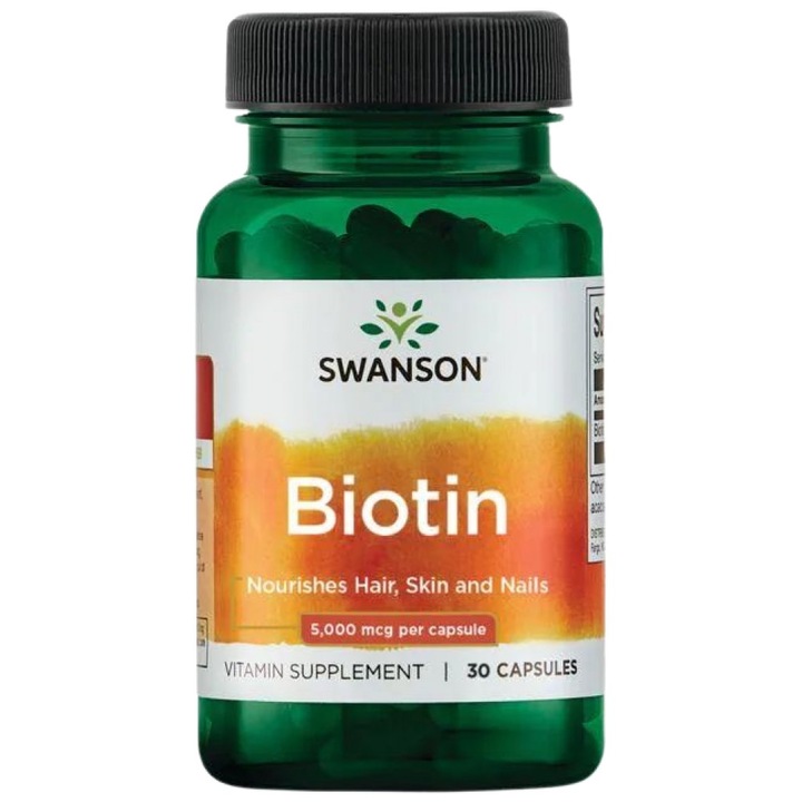 Хранителна добавка SWANSON Biotin 5000 mcg, 30 капсули