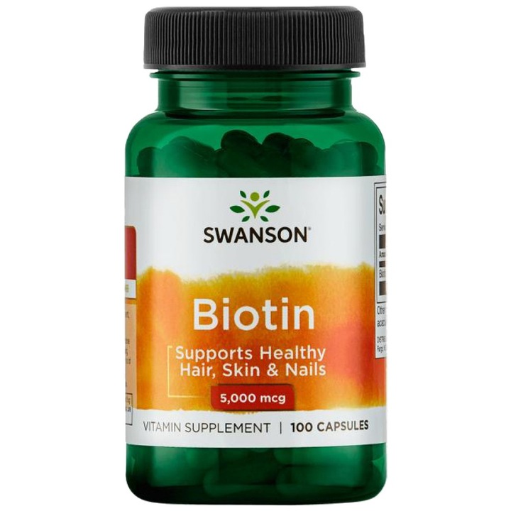 Хранителна добавка SWANSON Biotin 5000 mcg, 100 капсули