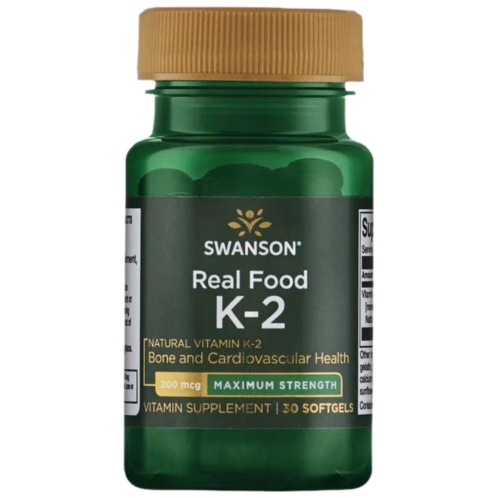 Хранителна добавка SWANSON Natural Vitamin K2 200 mcg / Real Food, 30 Гел капсули