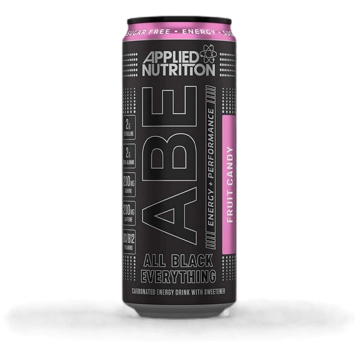 Supliment alimentar Applied Nutrition ABE Energy plus Performance All Black Everything Ready-To-Drink, Bomboane cu fructe, 330 ml