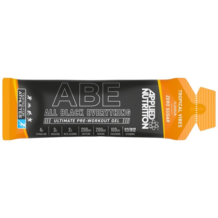 Supliment alimentar Applied Nutrition ABE Gel All Black Everything Pre-antrenament, Tropical Vibes, 60 grame