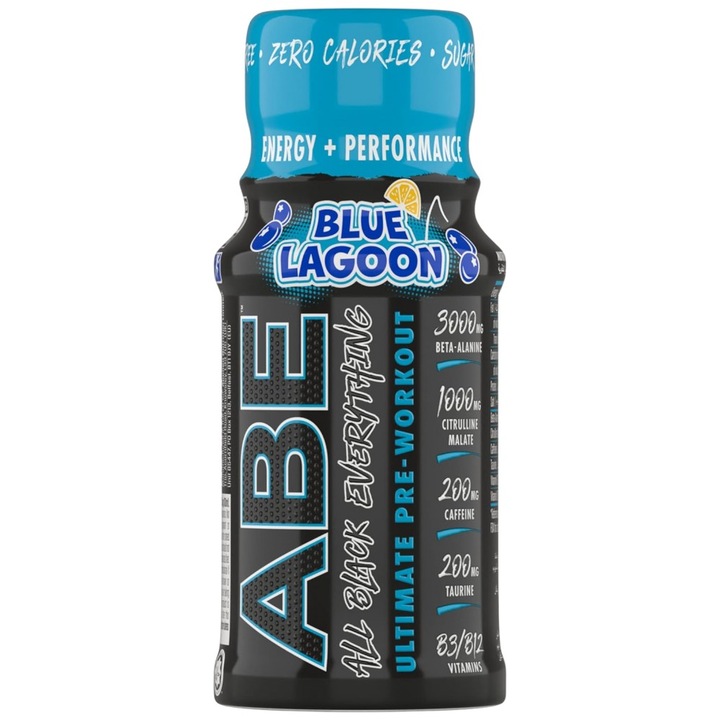 Supliment alimentar Applied Nutrition ABE Shot All Black Everything Pre-antrenament, Blue Lagoon, 60 ml