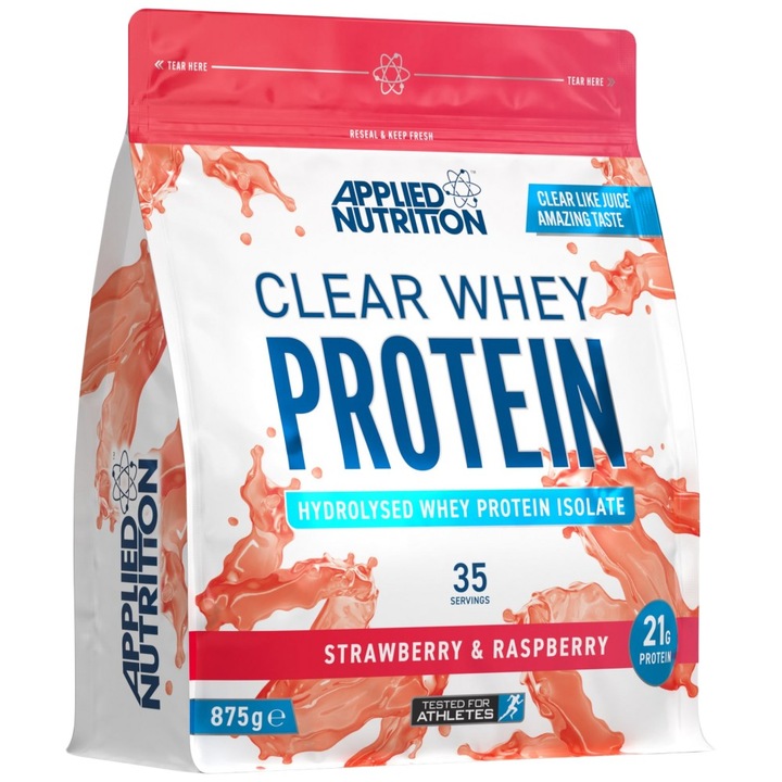 Хранителна добавка Applied Nutrition Clear Whey Protein Hydrolyzed Whey Protein Isolate, Малина и ягода, 875 грама