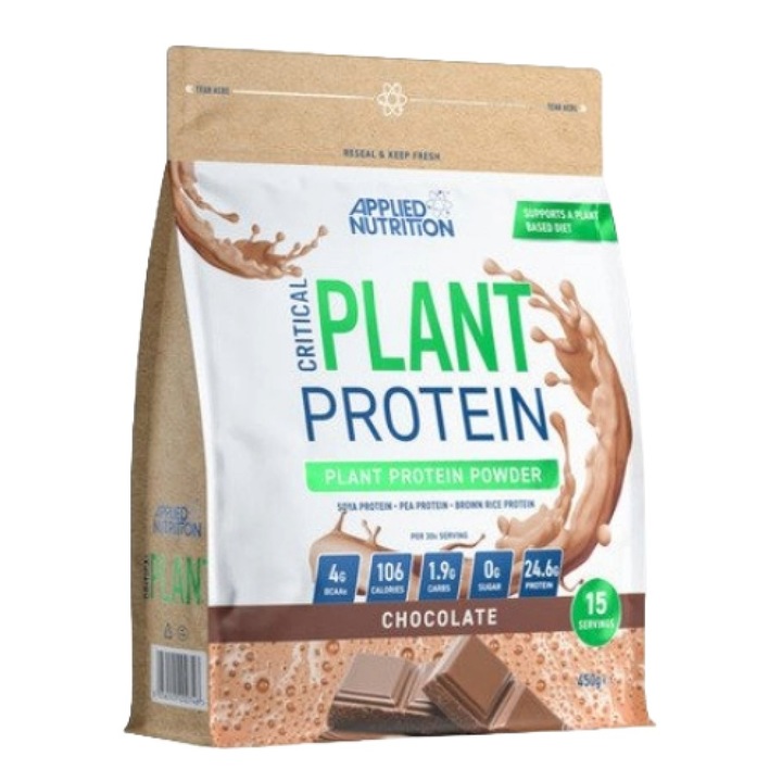 Хранителна добавка Applied Nutrition Critical Plant Protein, Шоколад, 450 грама
