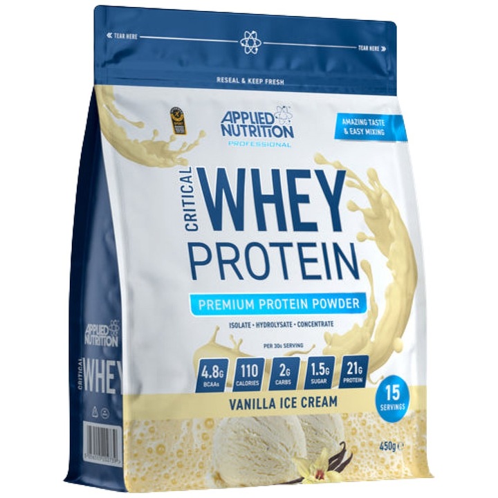 Хранителна добавка Applied Nutrition Critical Whey Advanced Protein Blend, Ванилия, 450 грама
