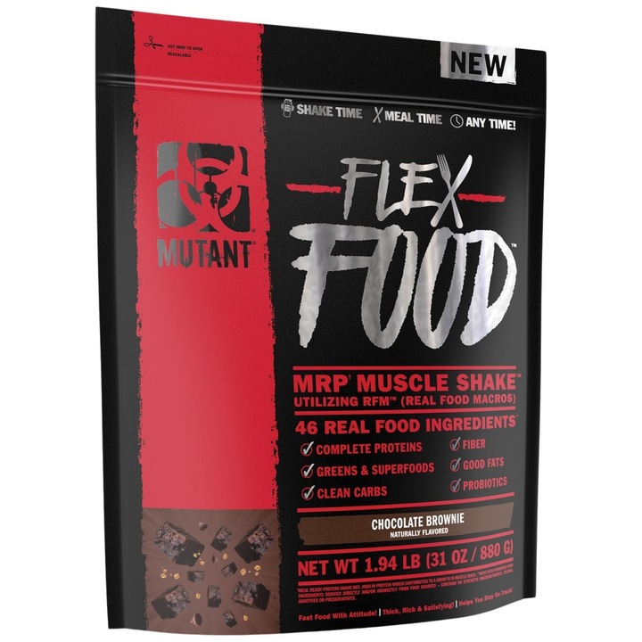 Supliment alimentar, Mutant, Flex Food MRP Muscle Shake, Brownie de ciocolata, 880 grame