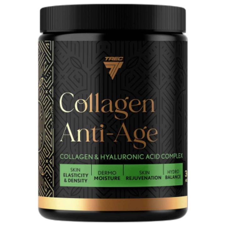 Хранителна добавка Trec Nutrition Collagen Anti-Age Marine Collagen with DracoBelle™ Nu, Hyaluronic Acid and CoQ10, Ванилия с ягода, 300 грама