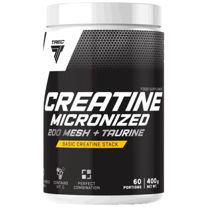 Étrend-kiegészítő Trec Nutrition Creatine Micronized 200 Mesh plus Taurine Kiváló minőségű kreatin monohidrát por, 400 gramm