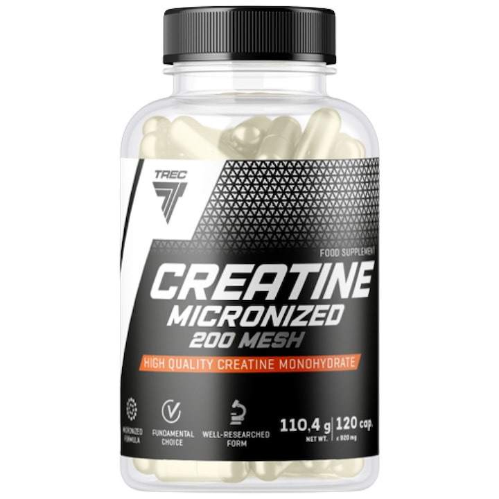 Étrend-kiegészítő Trec Nutrition Creatine Micronized 200 Mesh kiváló minőségű kreatin monohidrát sapkák, 120 kapszula