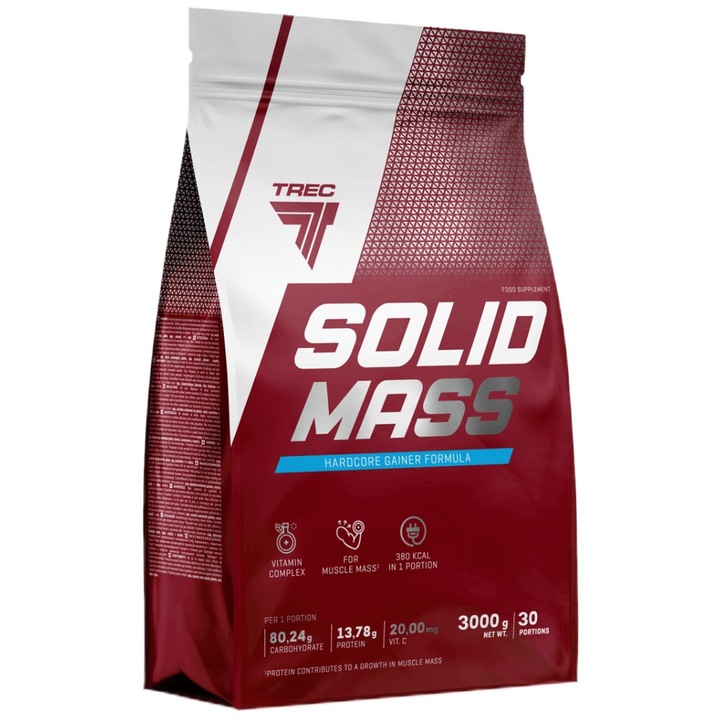 Хранителна добавка Trec Nutrition Solid Mass Hardcore Gainer Formula, Ванилия, 3000 грама