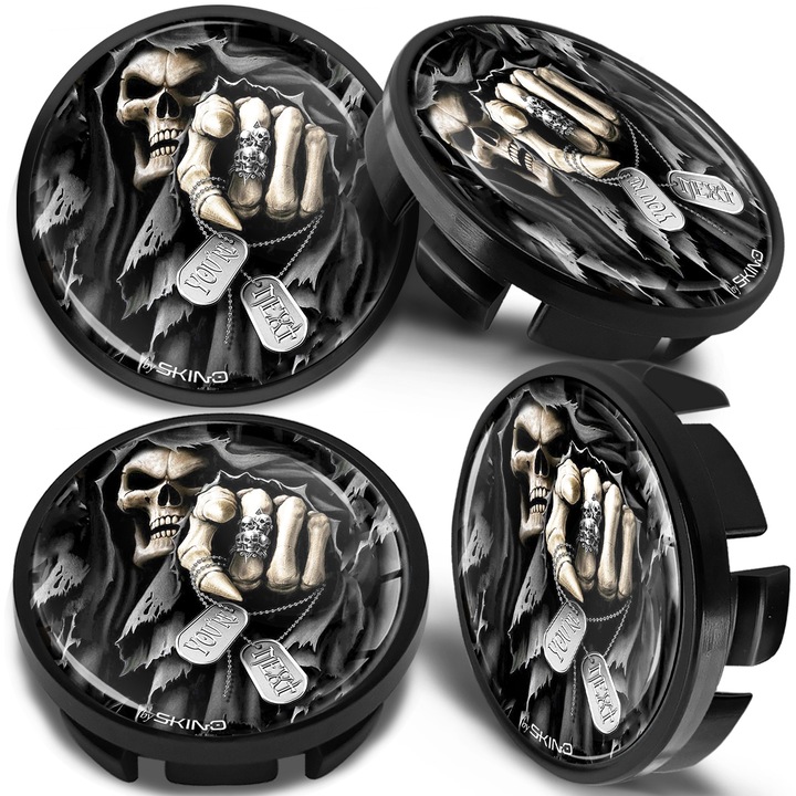 SkinoEu Wheel Cap Kit 65mm kompatibilis VW/Skoda könnyűfém keréktárcsákkal 3B7601171 / 6U7601171 Skull CV 33 4db